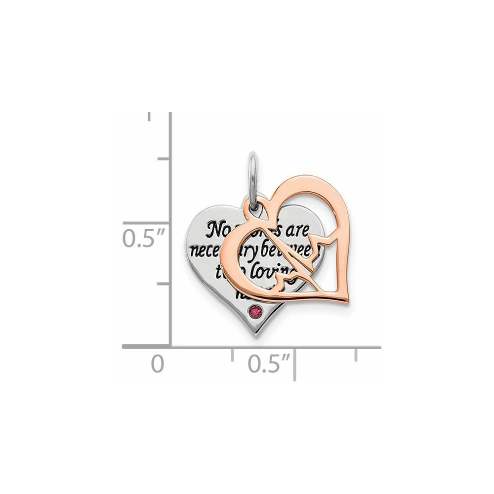 Sterling Silver Rose Tone Swarovski Zirconia Double Talking Heart Charm