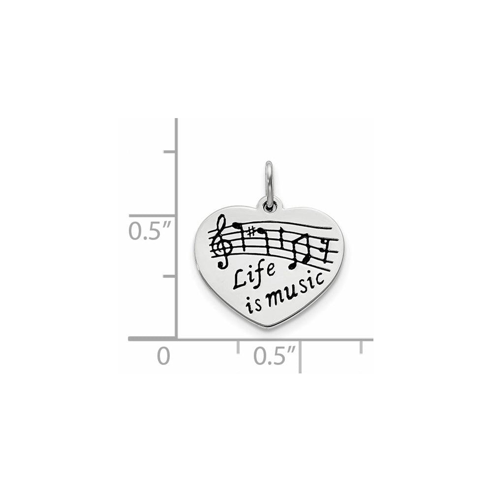 Sterling Silver Polished & Enameled Life Is Music Heart Pendant