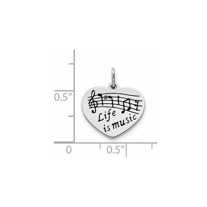 Sterling Silver Polished & Enameled Life Is Music Heart Pendant