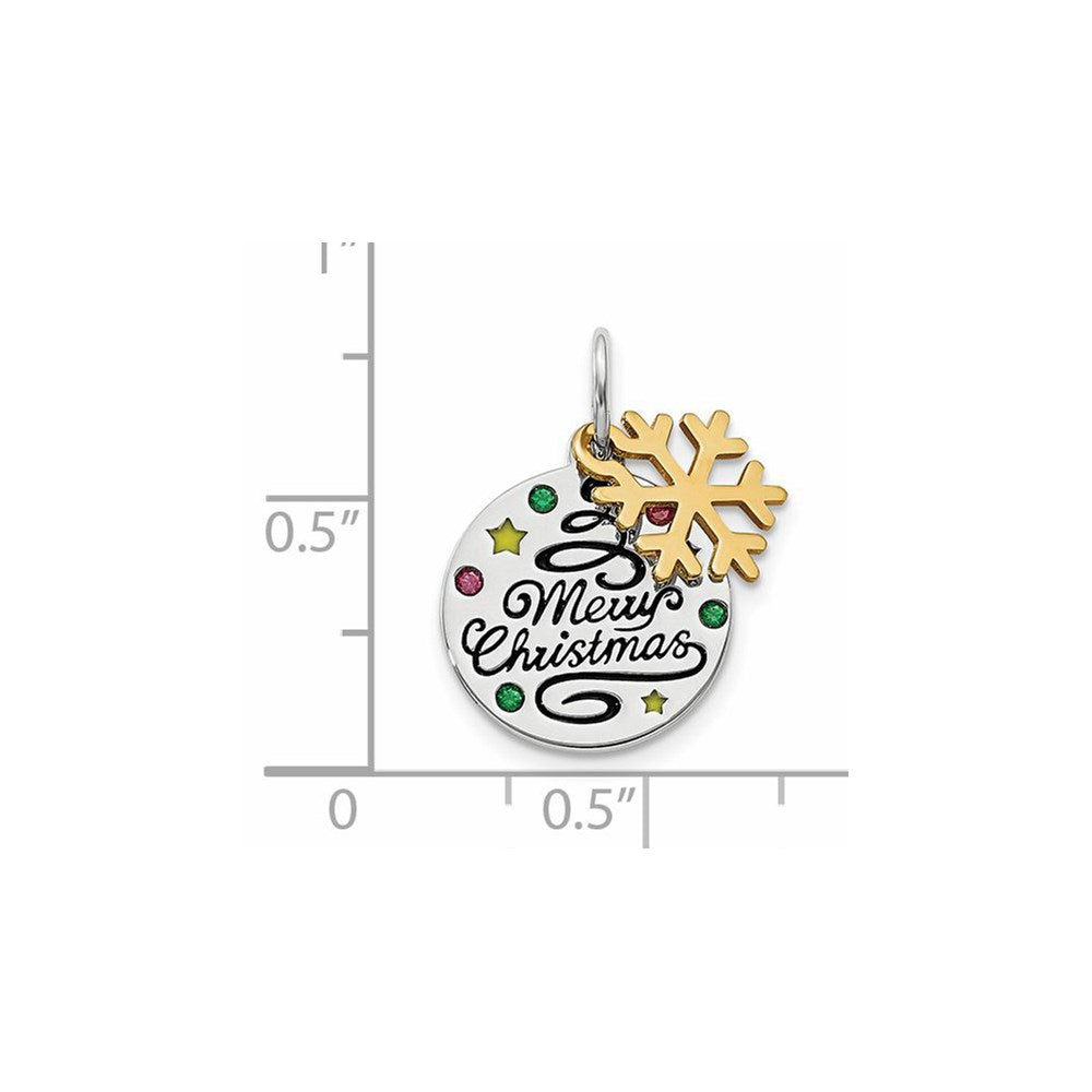 Sterling Silver Gold Tone Enamel Cz Christmas Pendant