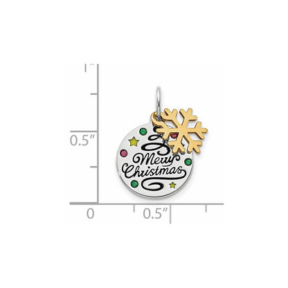 Sterling Silver Gold Tone Enamel Cz Christmas Pendant