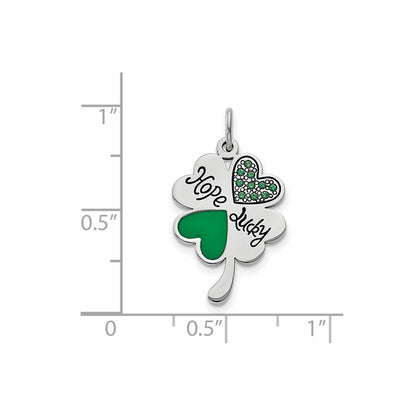 Sterling Silver Polish Enamel Hope Luck Swarovski Zirconia Clover Pendant
