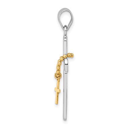 Sterling Silver Rhodium-Plated Polished Gold Tone Double Cross Pendant