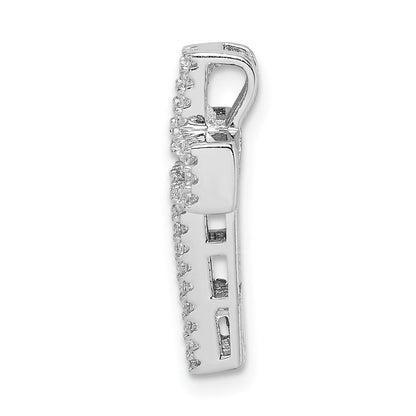 Sterling Silver Rhodium-Plated Pink & White Cz Cross Chain Slide