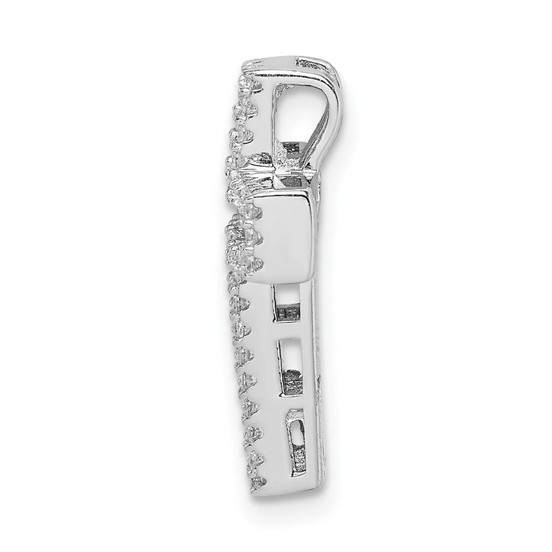 Sterling Silver Rhodium-Plated Pink & White Cz Cross Chain Slide