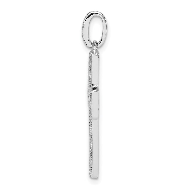 Sterling Silver Rhodium-Plated Cz & Lab Cr. Blue Spinel Cross Pendant