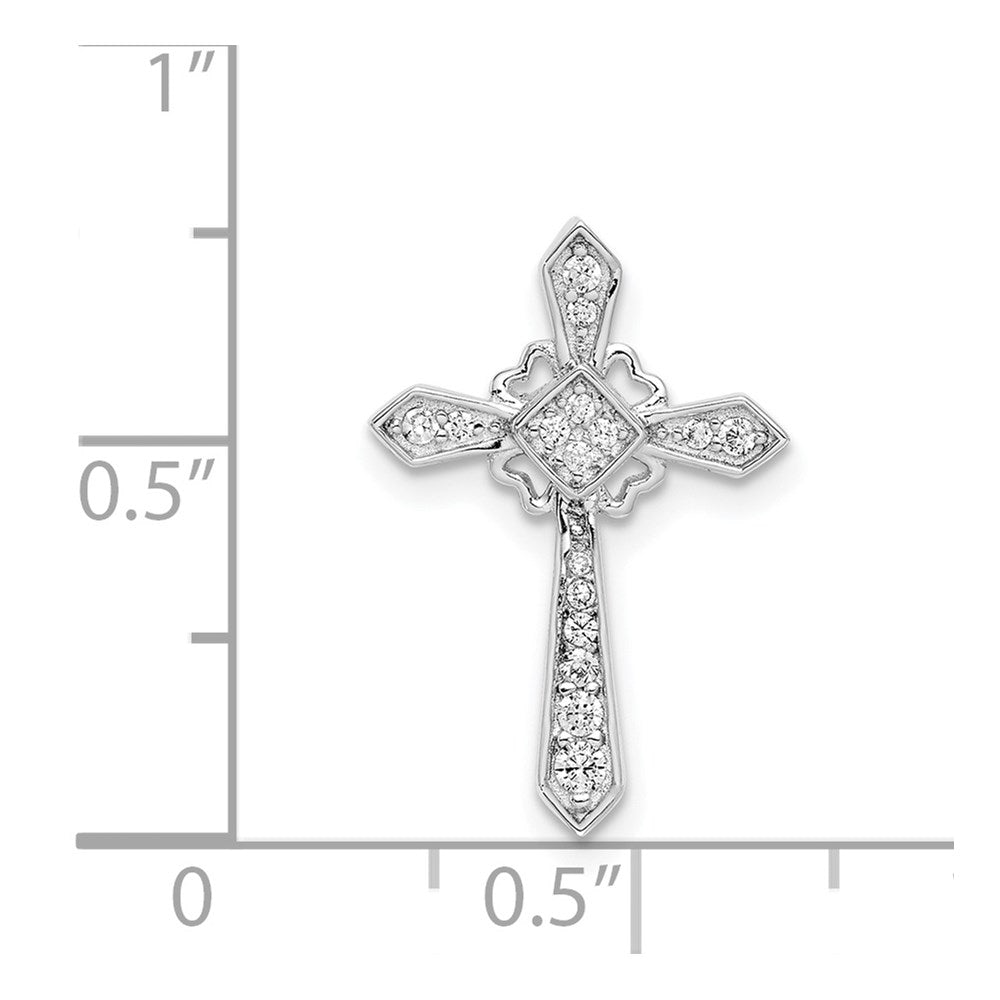Sterling Silver Rhodium-Plated Cz Cross Chain Slide