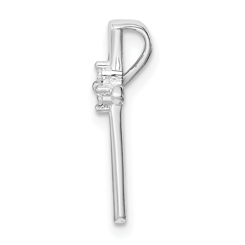 Sterling Silver Rhodium Plated Cz Cross Chain Slide Pendant