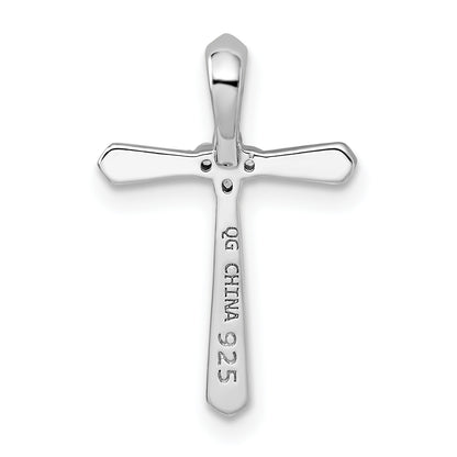 Sterling Silver Rhodium Plated Cz Cross Chain Slide Pendant