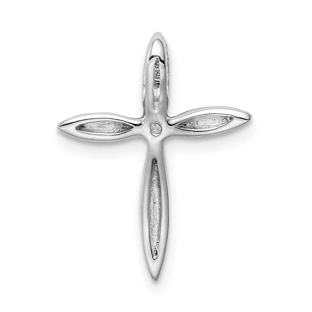 Sterling Silver Rhodium-Plated Center Cz Passion Cross Chain Slide