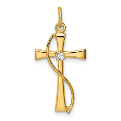 Sterling Silver Gold Tone & Cz Cross Pendant