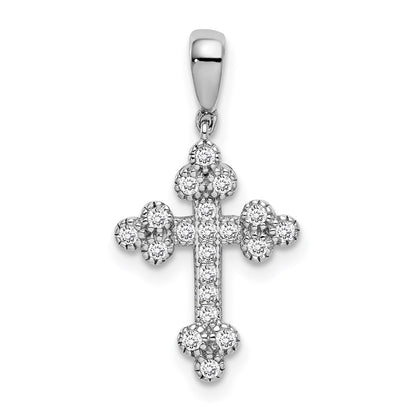 Sterling Silver Rhodium-Plated Polished Cz Budded Cross Pendant
