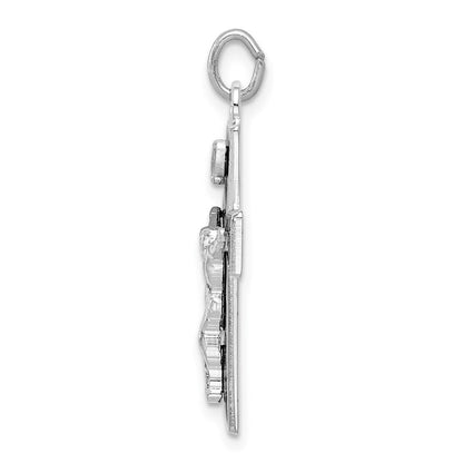 Sterling Silver Rhodium-Plated Enamel Crucifix Pendant