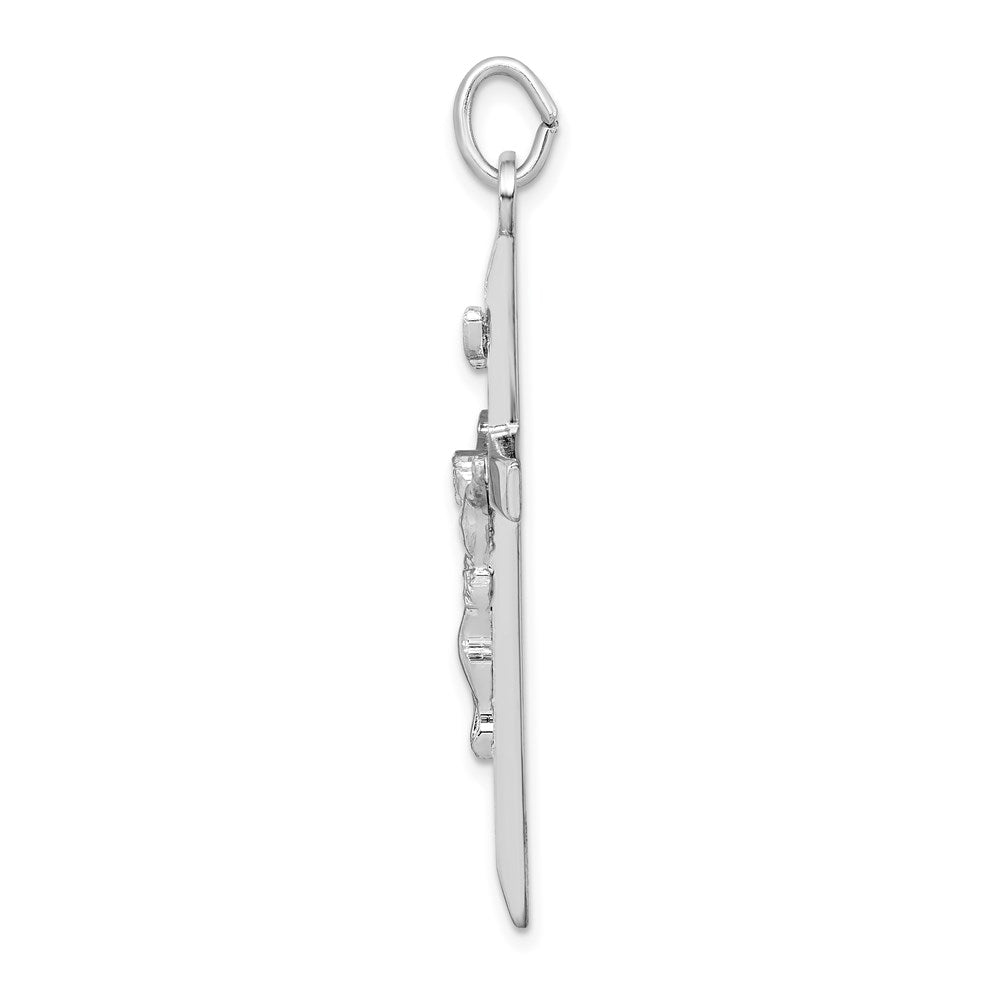Sterling Silver Rhodium-Plated Textured Crucifix Cross Pendant