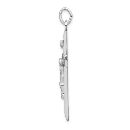 Sterling Silver Rhodium-Plated Textured Crucifix Cross Pendant