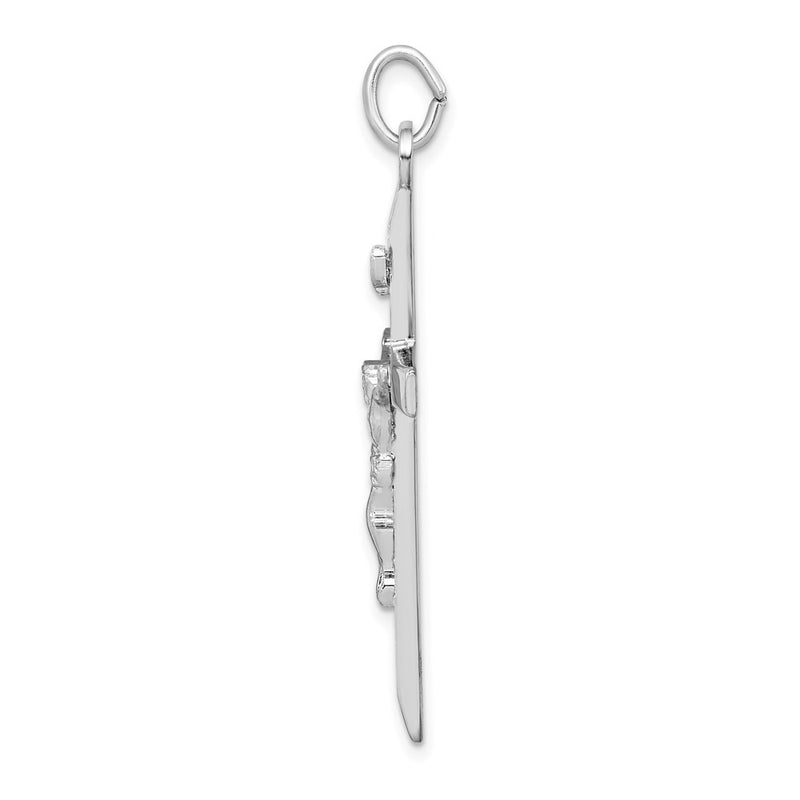 Sterling Silver Rhodium-Plated Textured Crucifix Cross Pendant