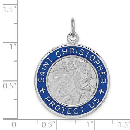 Sterling Silver Rhodium-Plated Enamel St. Christopher Medal