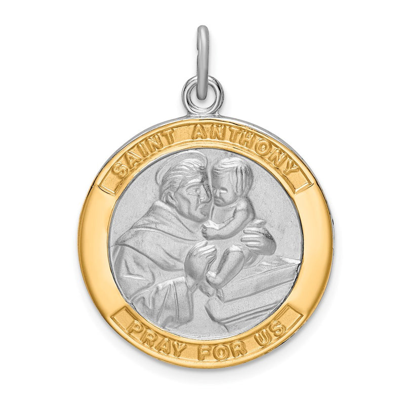 Sterling Silver Rhodium-Plated & Gold Tone St. Anthony Medal Pendant
