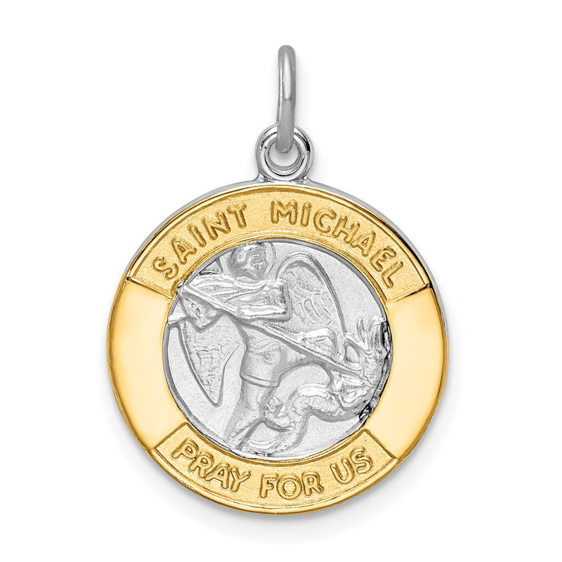Sterling Silver Rhodium-Plated & Gold Tone St. Michael Medal