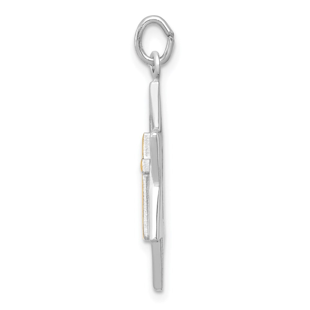Sterling Silver Platinum-Plated Gold-Tone Cross Star of David Charm Pendant