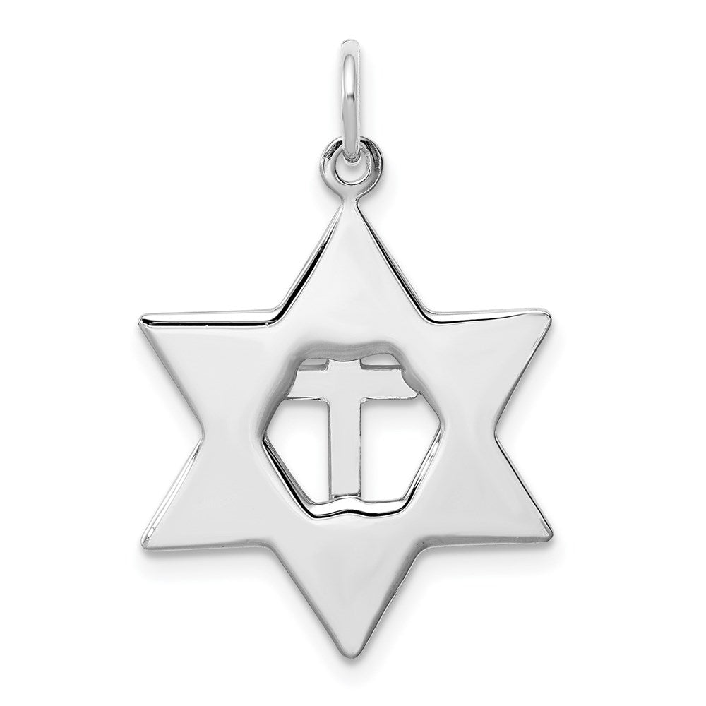 Sterling Silver Platinum-Plated Gold-Tone Cross Star of David Charm Pendant