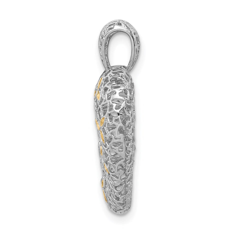 Sterling Silver Rhodium-Plated & Gold-Tone D/C Hollow Heart Pendant