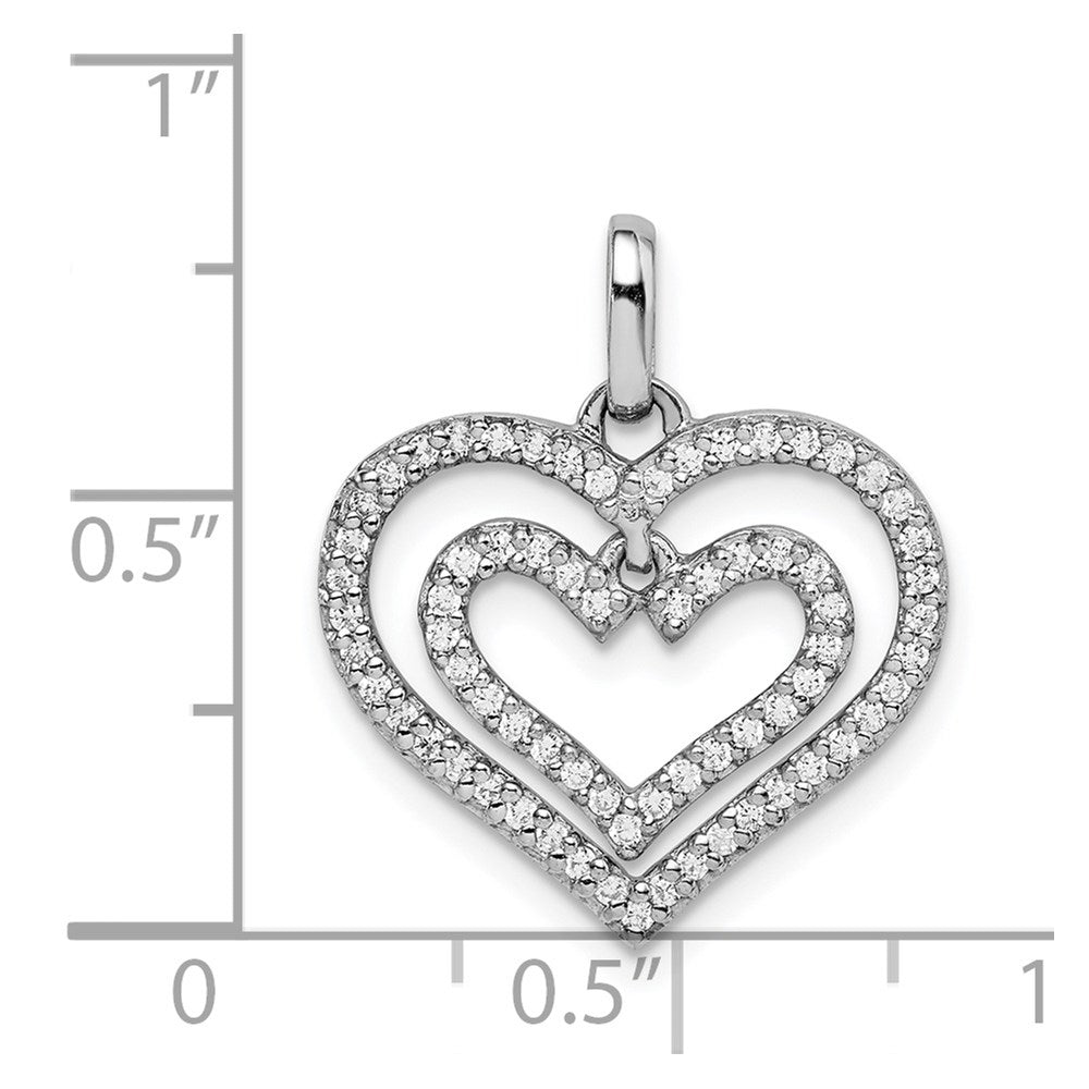 Sterling Silver Rhodium-Plated Cz Double Heart Pendant