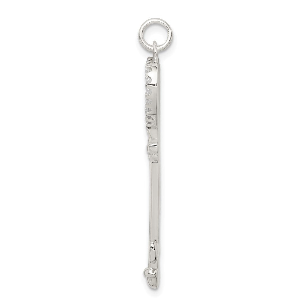 Sterling Silver Cz Heart Key Pendant