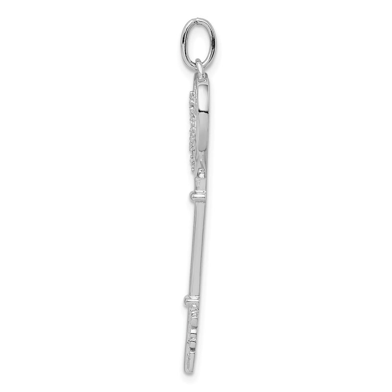 Sterling Silver Rhod Plated Cz Love Key Pendant