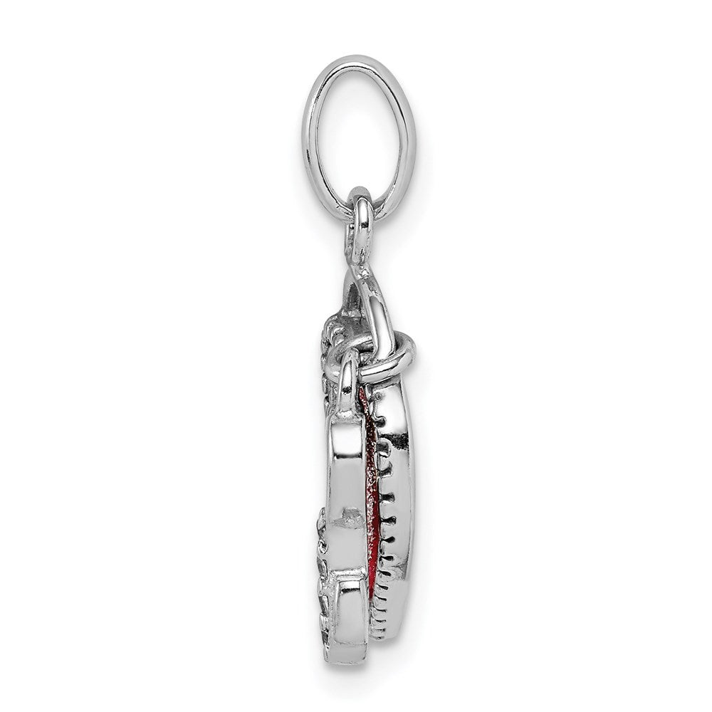 Sterling Silver Rhodium Plated Cz Glitter Infused Heart And Key Pendant