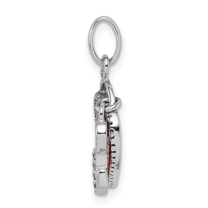 Sterling Silver Rhodium Plated Cz Glitter Infused Heart And Key Pendant