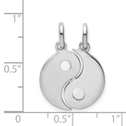 Sterling Silver Rhodium-Plate Brush & Polished Yin Yang Break Apart Pendant