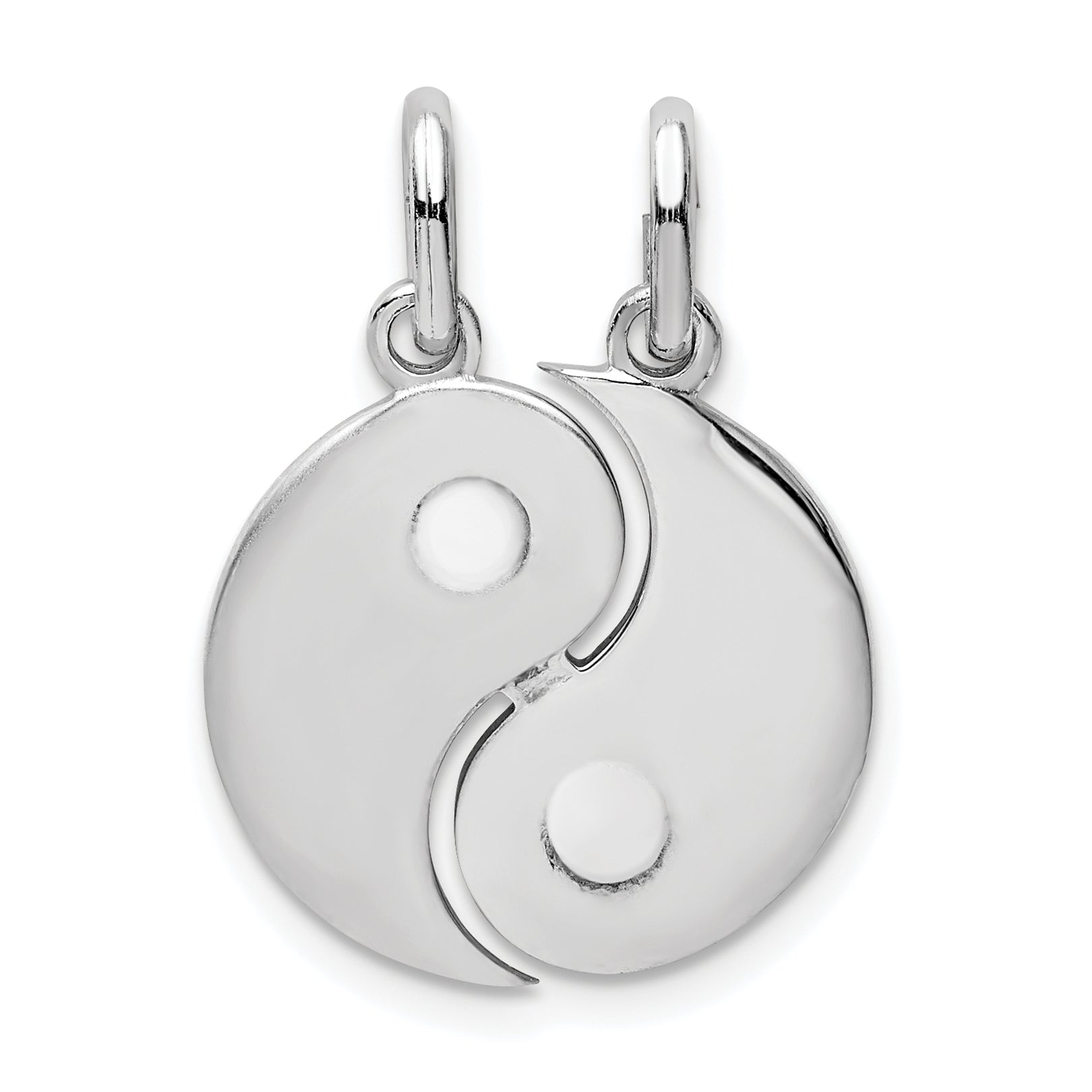 Sterling Silver Rhodium-Plate Brush & Polished Yin Yang Break Apart Pendant