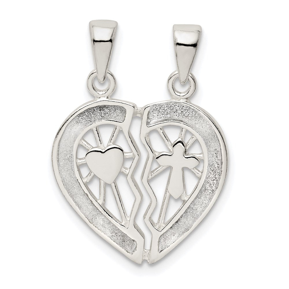 Sterling Silver Glitter Infused Break Apart Heart Pendant
