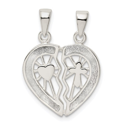 Sterling Silver Glitter Infused Break Apart Heart Pendant
