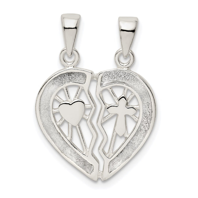 Sterling Silver Glitter Infused Break Apart Heart Pendant