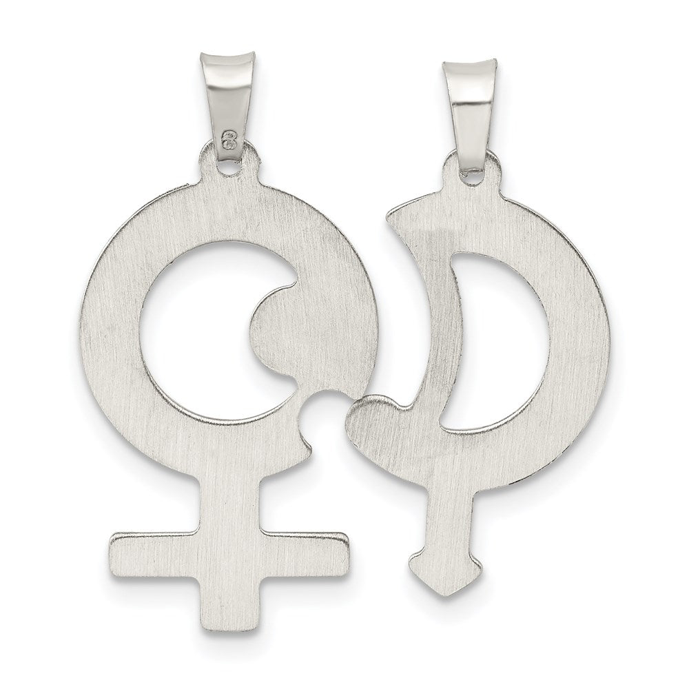 Sterling Silver Rhod-Plated Cz Male/Female Breakapart Symbols Pendant