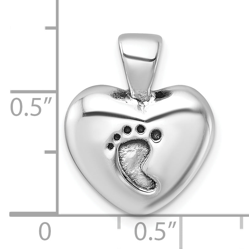 Sterling Silver Antiqued Heart Baby Foot Pendant