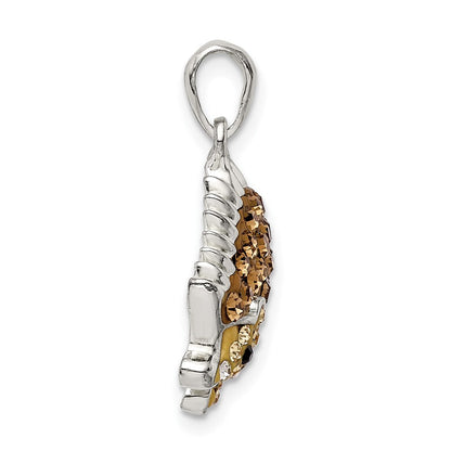 Sterling Silver Rhod-Pltd Brown Preciosa Crystal Hedgehog Pendant
