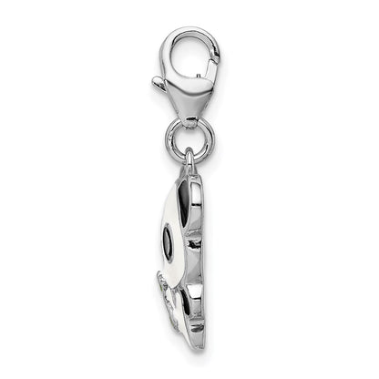 Sterling Silver Rhodium-Plated Enameled Panda W/Lobster Clasp Charm