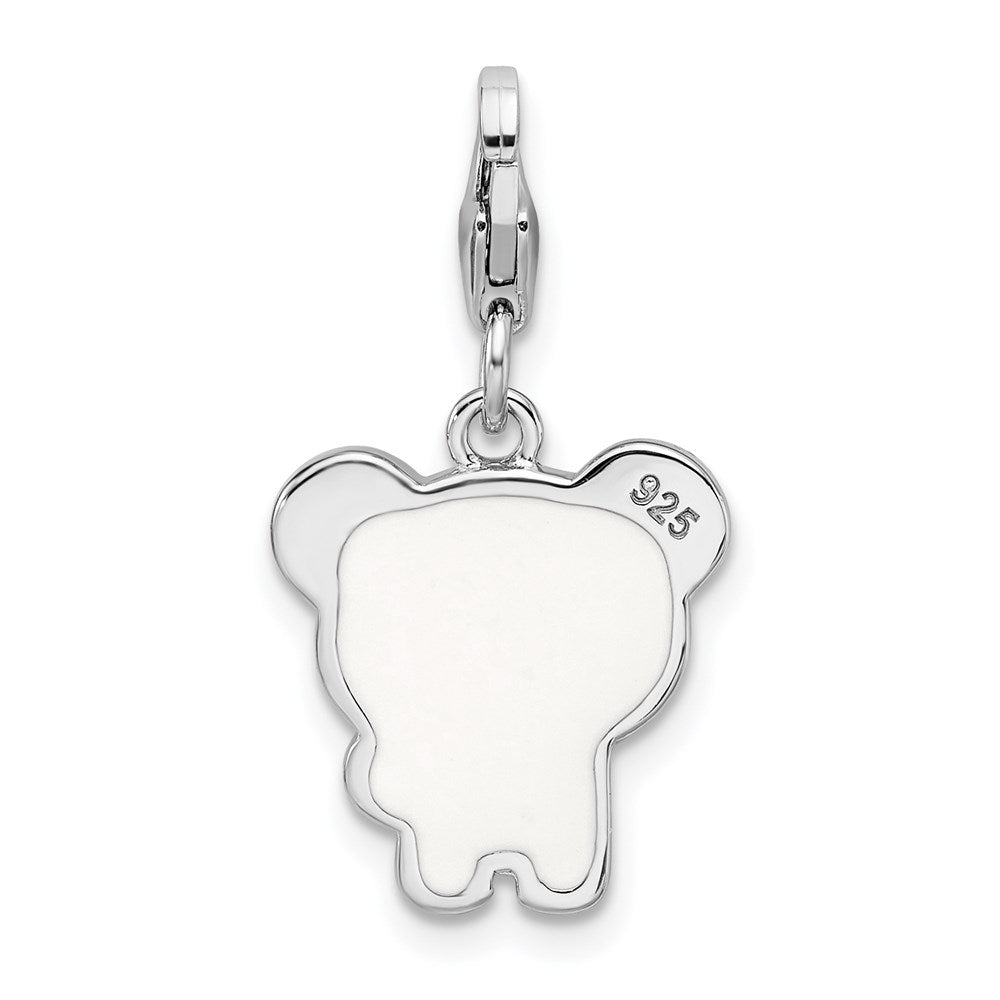 Sterling Silver Rhodium-Plated Enameled Panda W/Lobster Clasp Charm