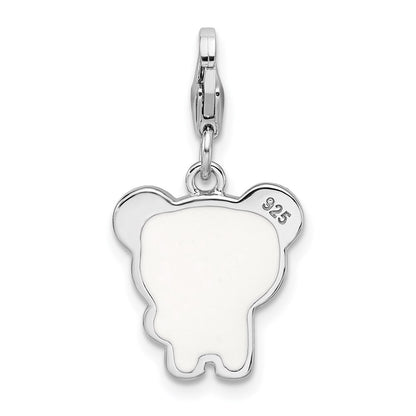 Sterling Silver Rhodium-Plated Enameled Panda W/Lobster Clasp Charm