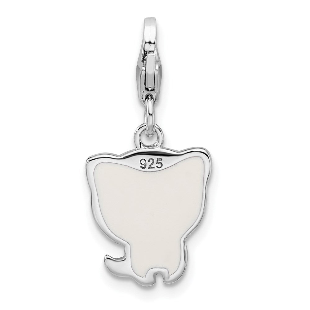 Sterling Silver Rhodium-Plated Enameled Kitten W/Lobster Clasp Charm