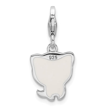 Sterling Silver Rhodium-Plated Enameled Kitten W/Lobster Clasp Charm