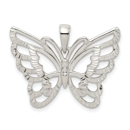 Sterling Silver Diamond-Cut Butterfly Pendant