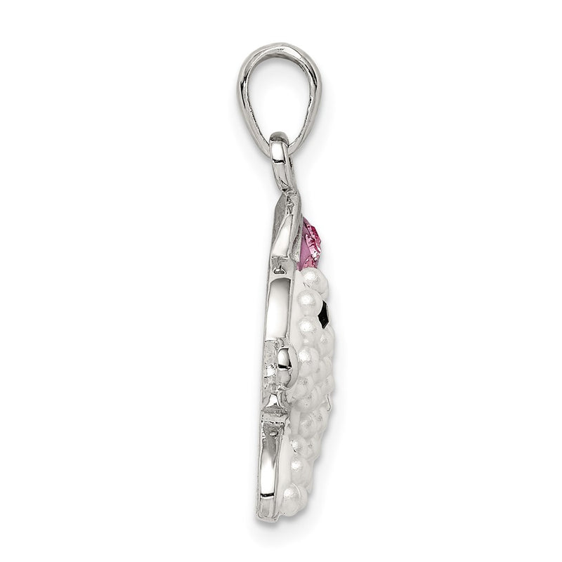 Sterling Silver Rhod-Pltd Imitation Pearl/Preciosa Crystal Rabbit Pendant