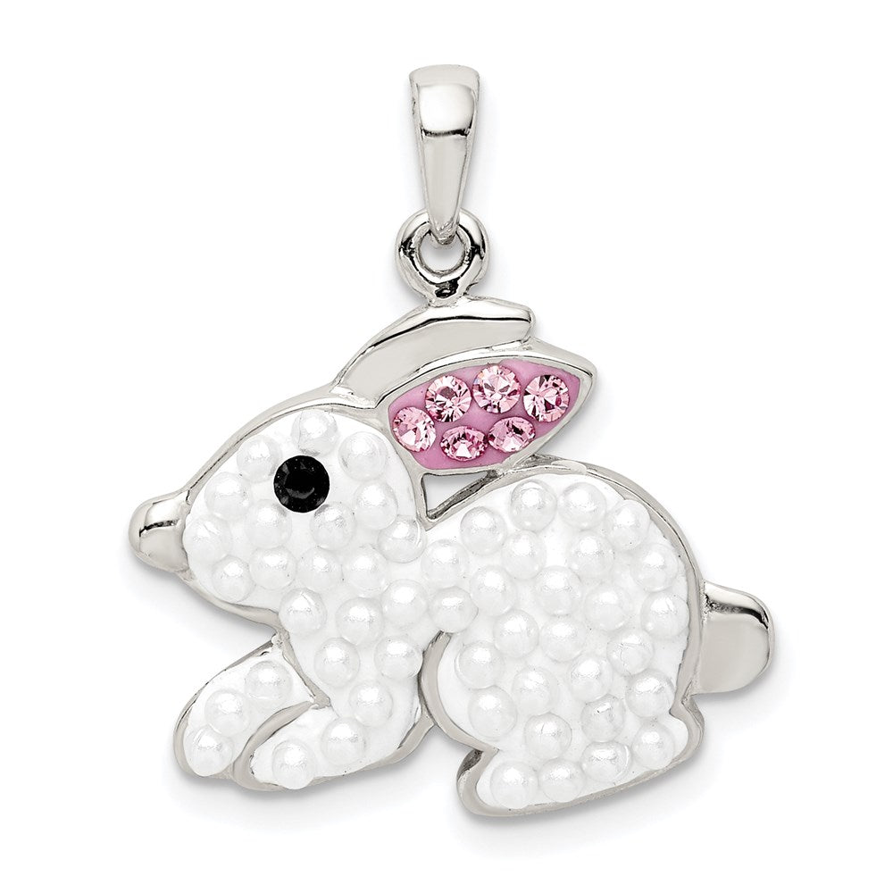 Sterling Silver Rhod-Pltd Imitation Pearl/Preciosa Crystal Rabbit Pendant