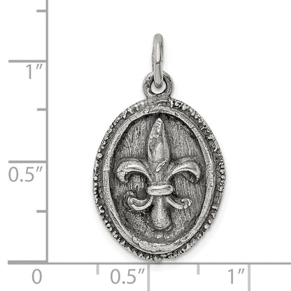 Sterling Silver Antiqued Fleur De Lis Pendant