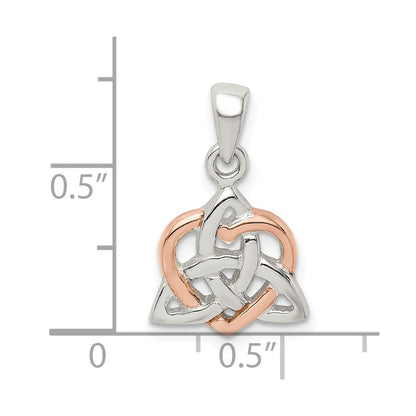 Sterling Silver Trinty Knot And Rose Tone Heart Pendant