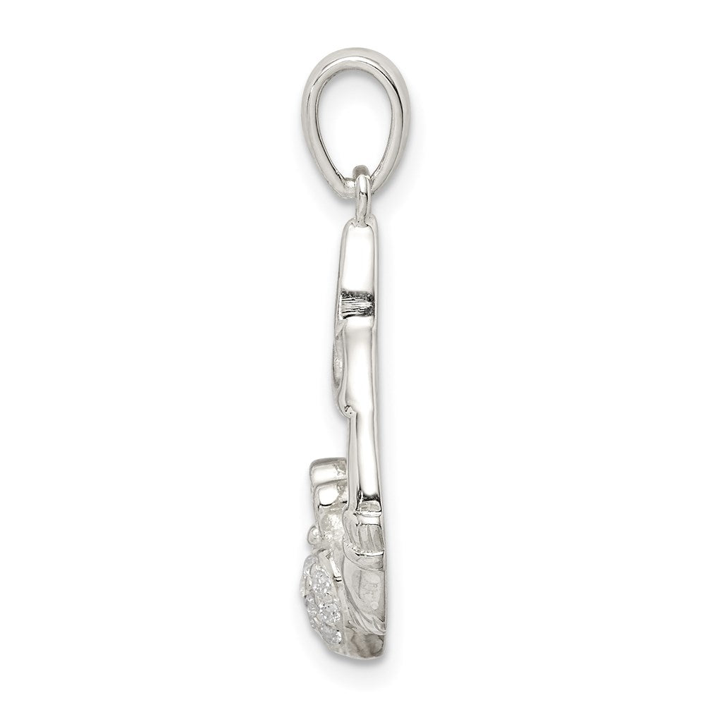 Sterling Silver Polished Cz Claddagh W/Trinity Knot Pendant